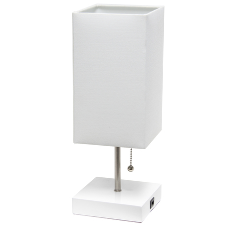 SIMPLE DESIGNS Simple Designs Petite White Stick Lamp with USB Charging Port White LT1088-WOW